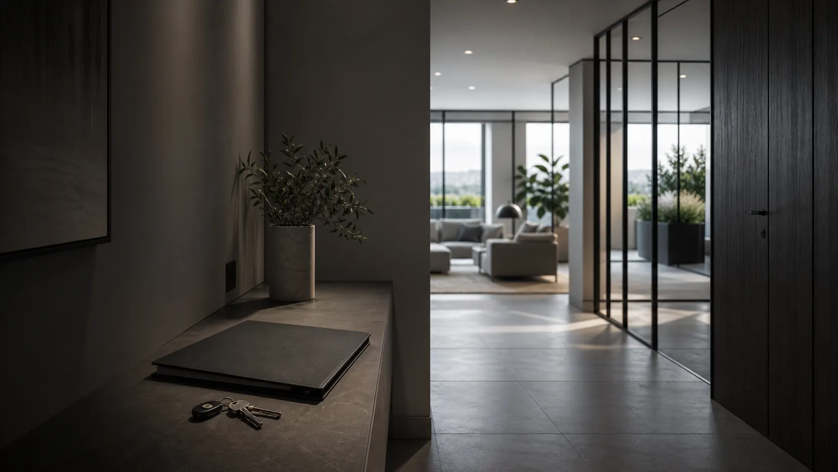 Entrada de habitação contemporânea com chave